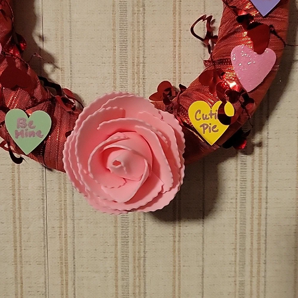 HAND CRAFTED WREATH VALENTINE'S CONVERSATION HEARTS AND ROSE